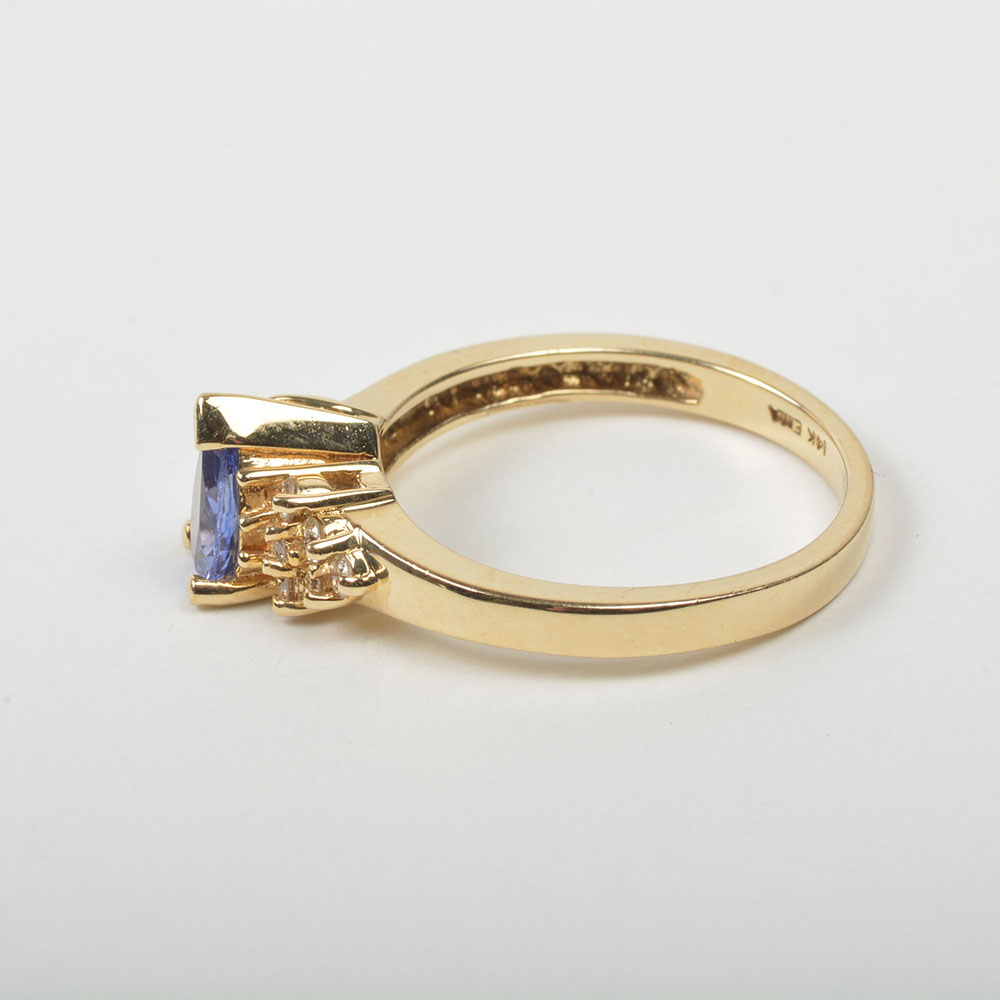 14K Yellow Gold Tanzanite and Diamond Ring