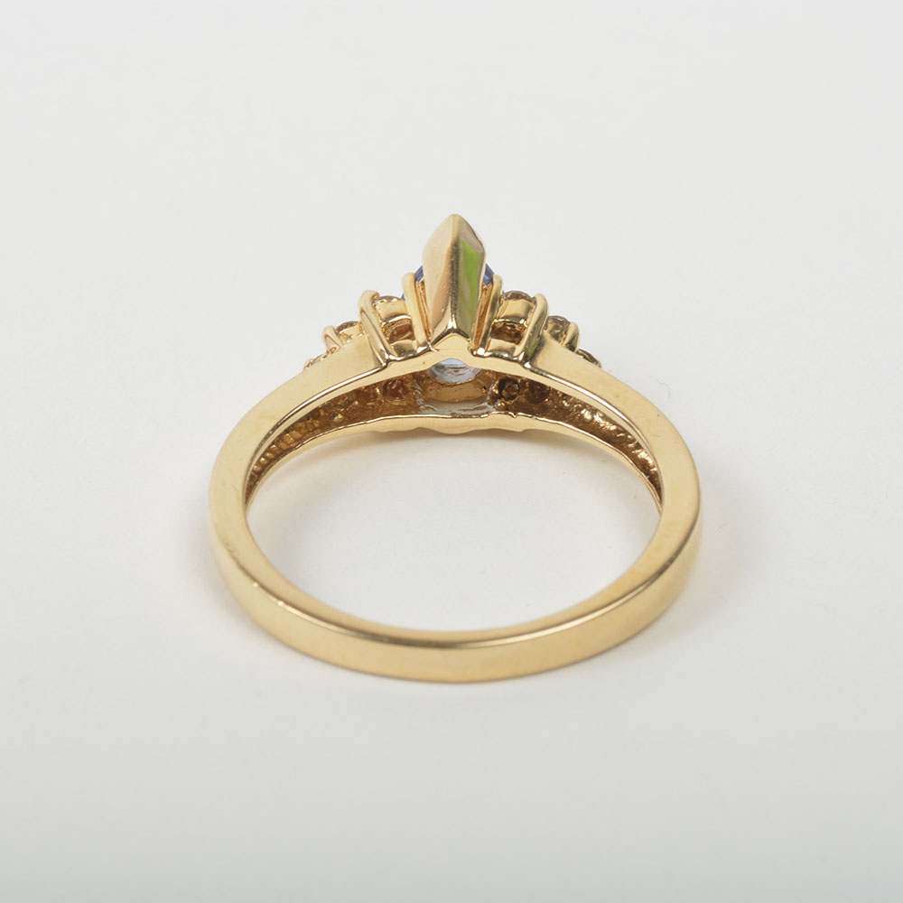 14K Yellow Gold Tanzanite and Diamond Ring