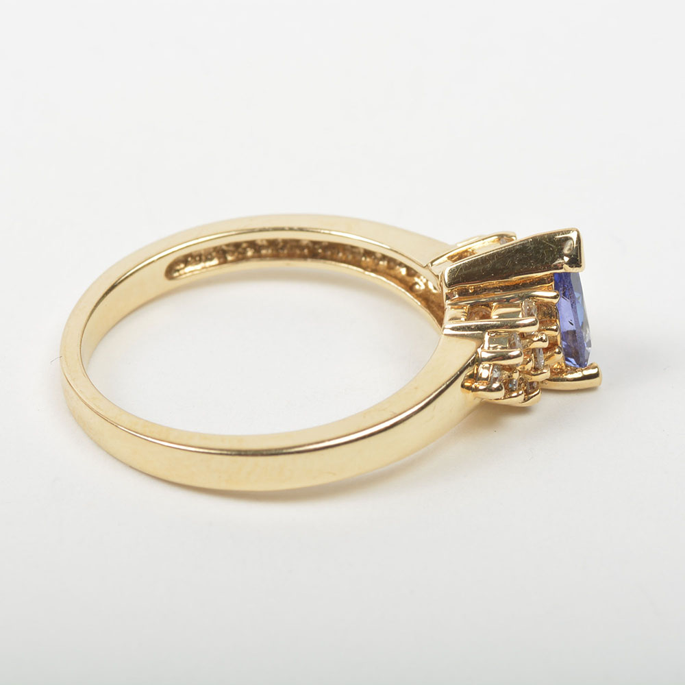 14K Yellow Gold Tanzanite and Diamond Ring