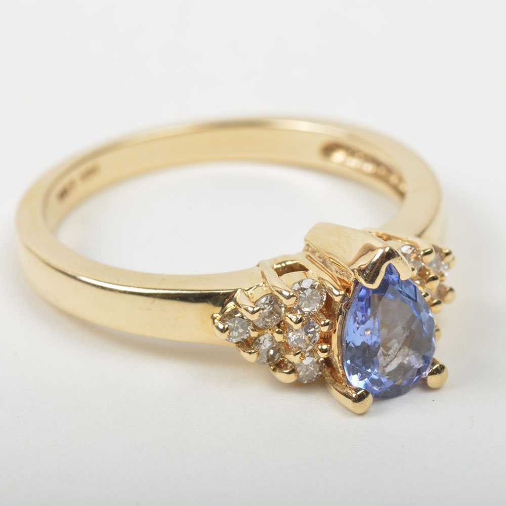 14K Yellow Gold Tanzanite and Diamond Ring