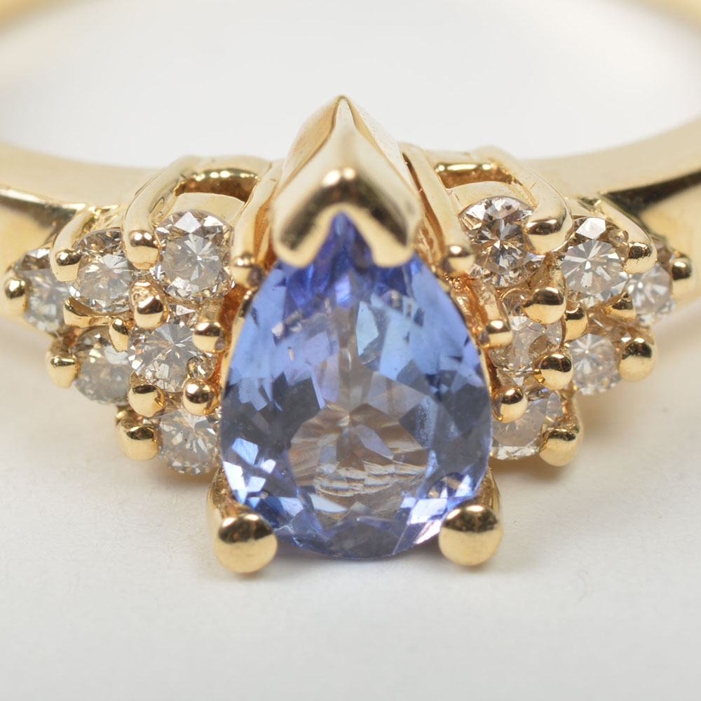 14K Yellow Gold Tanzanite and Diamond Ring