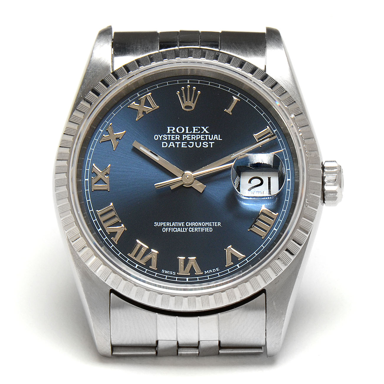 Men's Rolex Datejust Steel 16220 Blue Roman Dial Automatic Watch