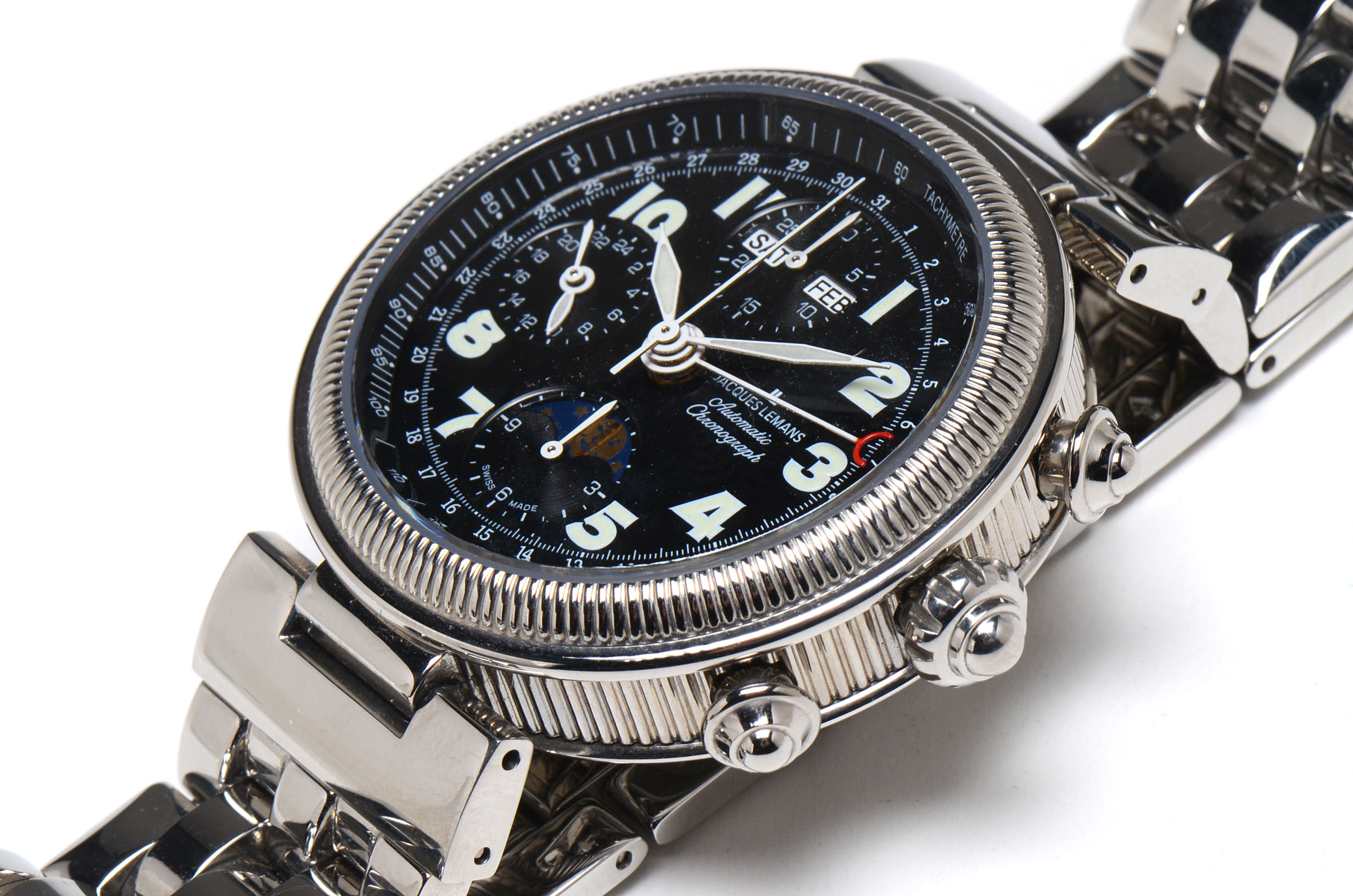 Men's Jaques Lemans Triple Cal Moon Phase Chrono Steel Automatic