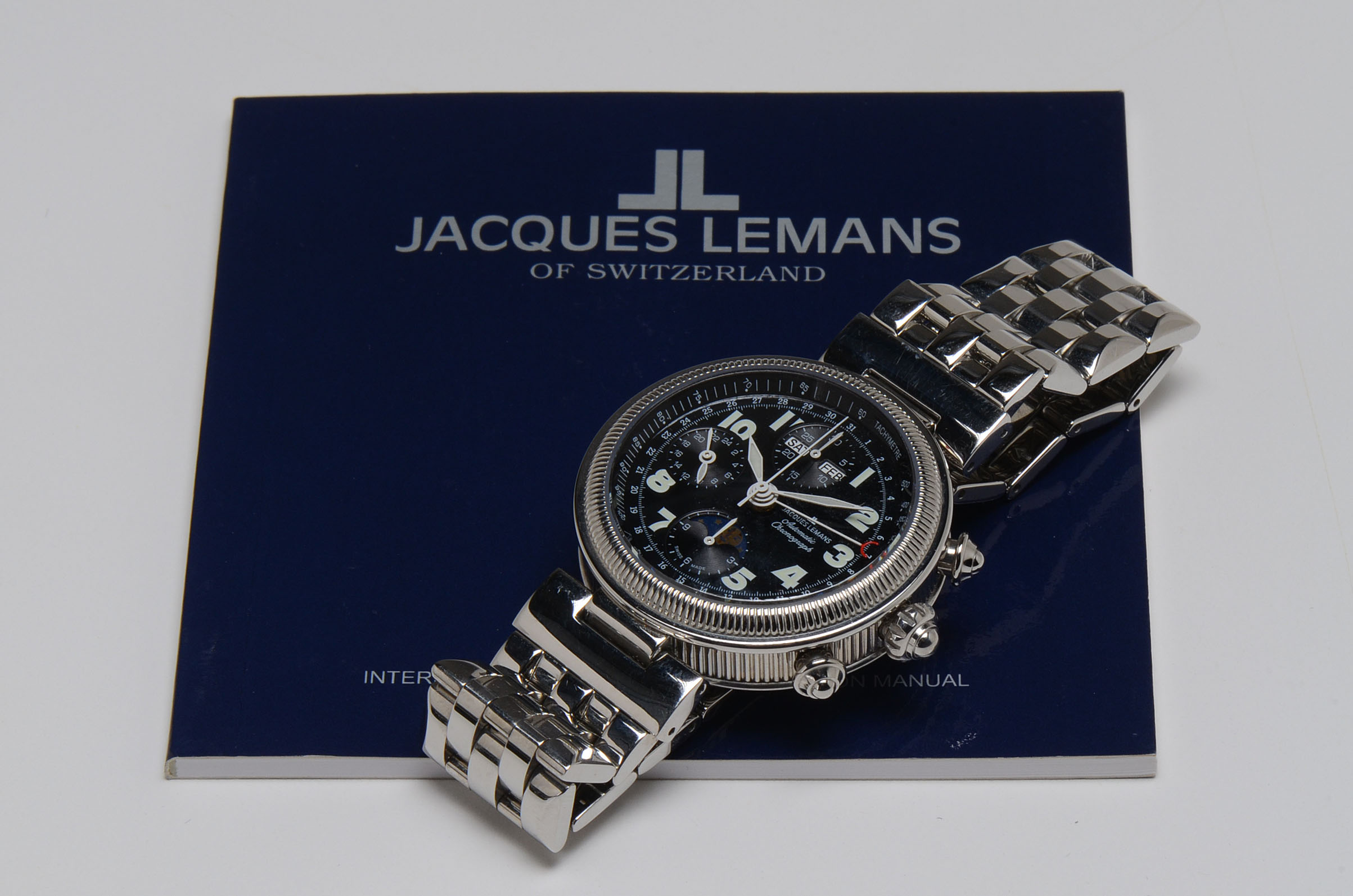 Men's Jaques Lemans Triple Cal Moon Phase Chrono Steel Automatic