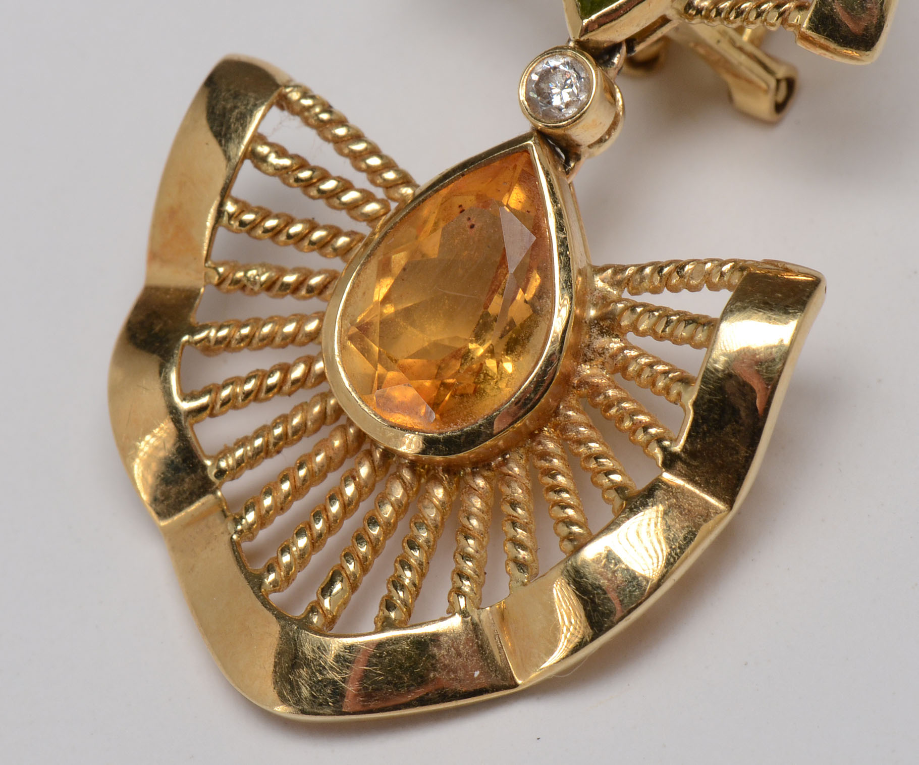 18K Yellow Gold Peridot, Diamond and Citrine Single Earring