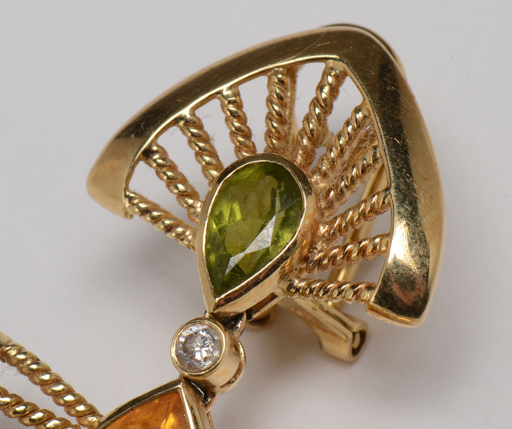 18K Yellow Gold Peridot, Diamond and Citrine Single Earring