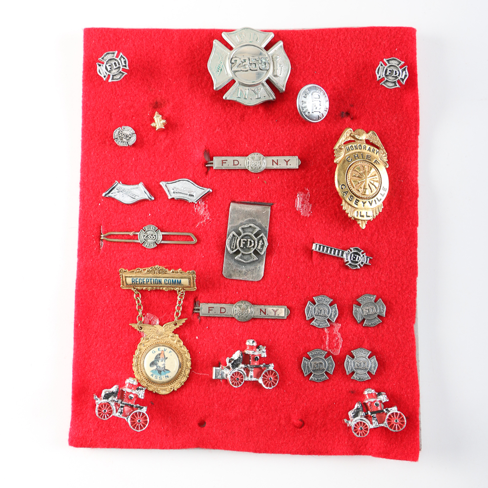 Vintage New York and Illinois Firefighter Badges and Pins