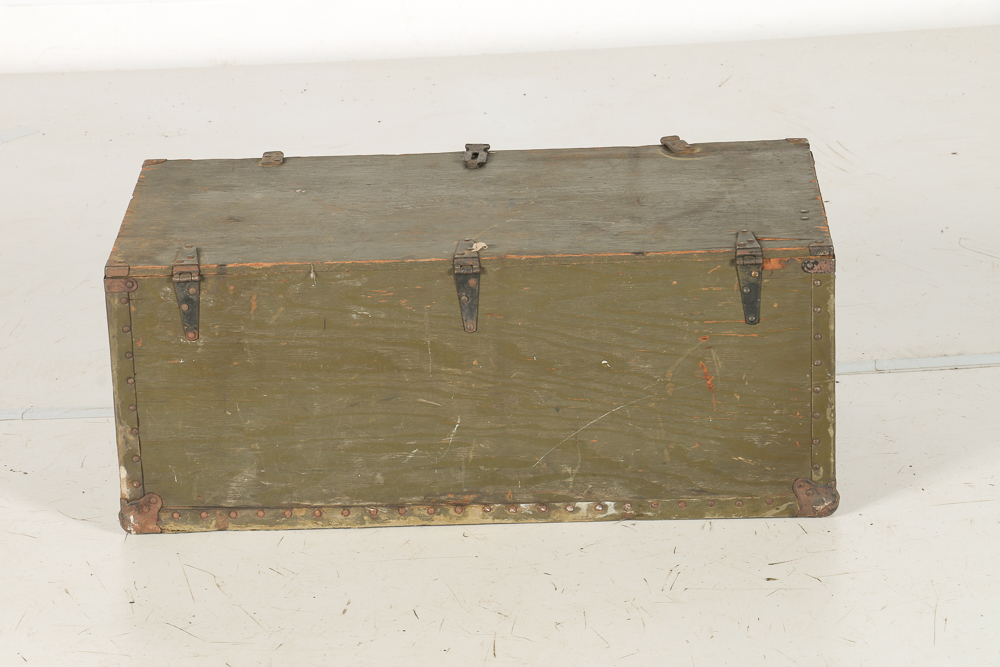 Vintage Wooden Army Steamer Trunk