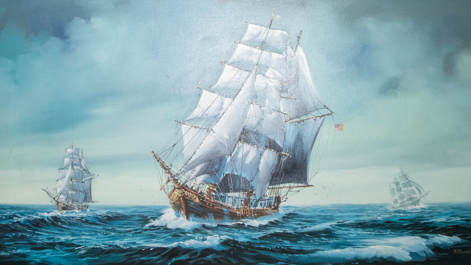 Oil Painting of Ship at Sea