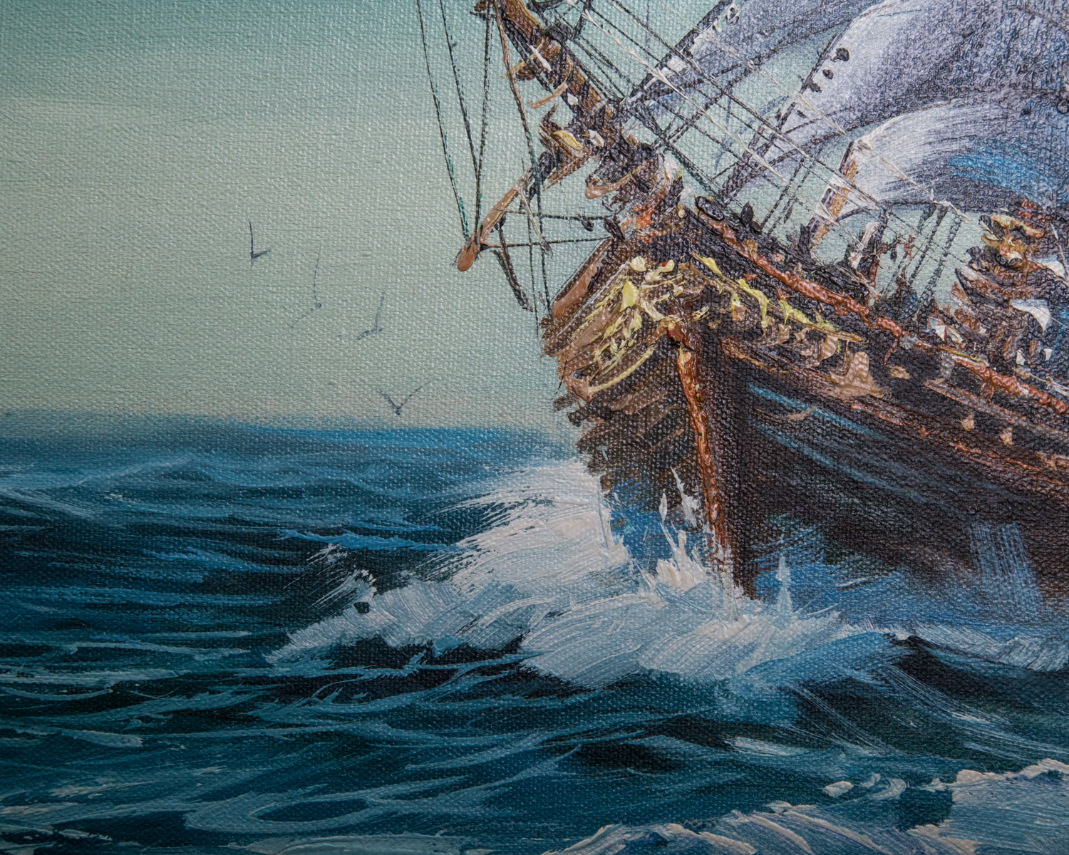 Oil Painting of Ship at Sea