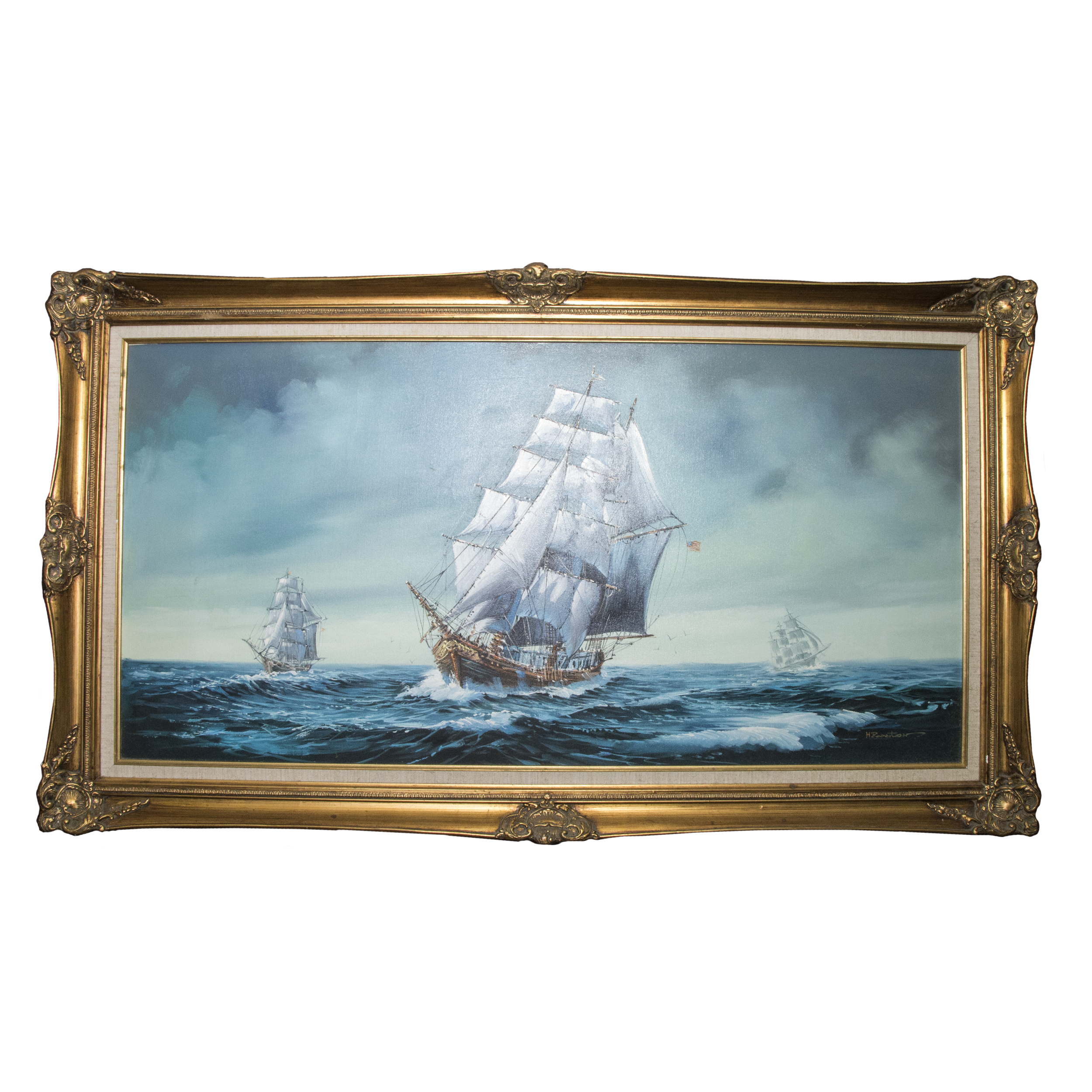 Oil Painting of Ship at Sea