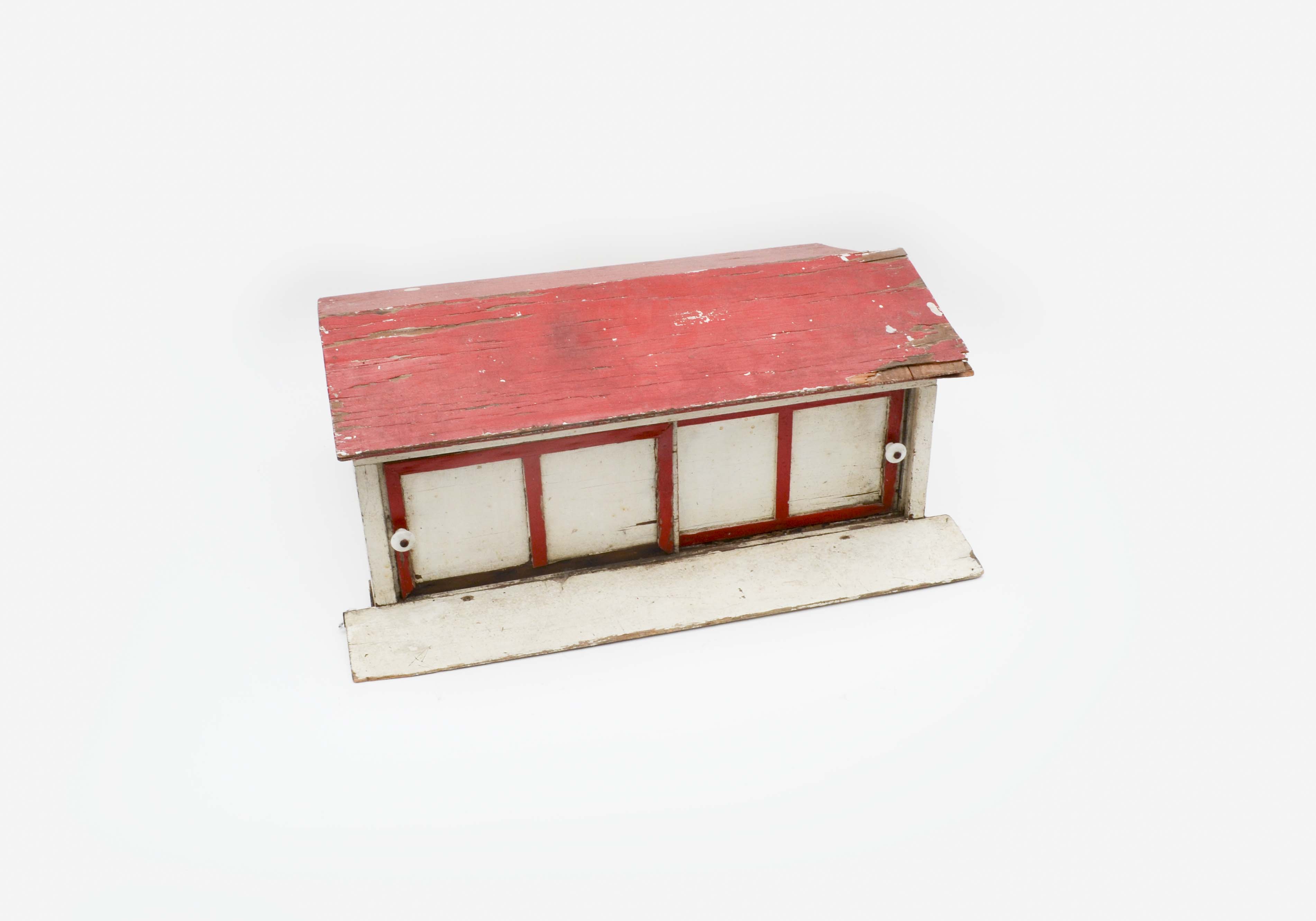 Vintage Red and White Wood Barn Toy