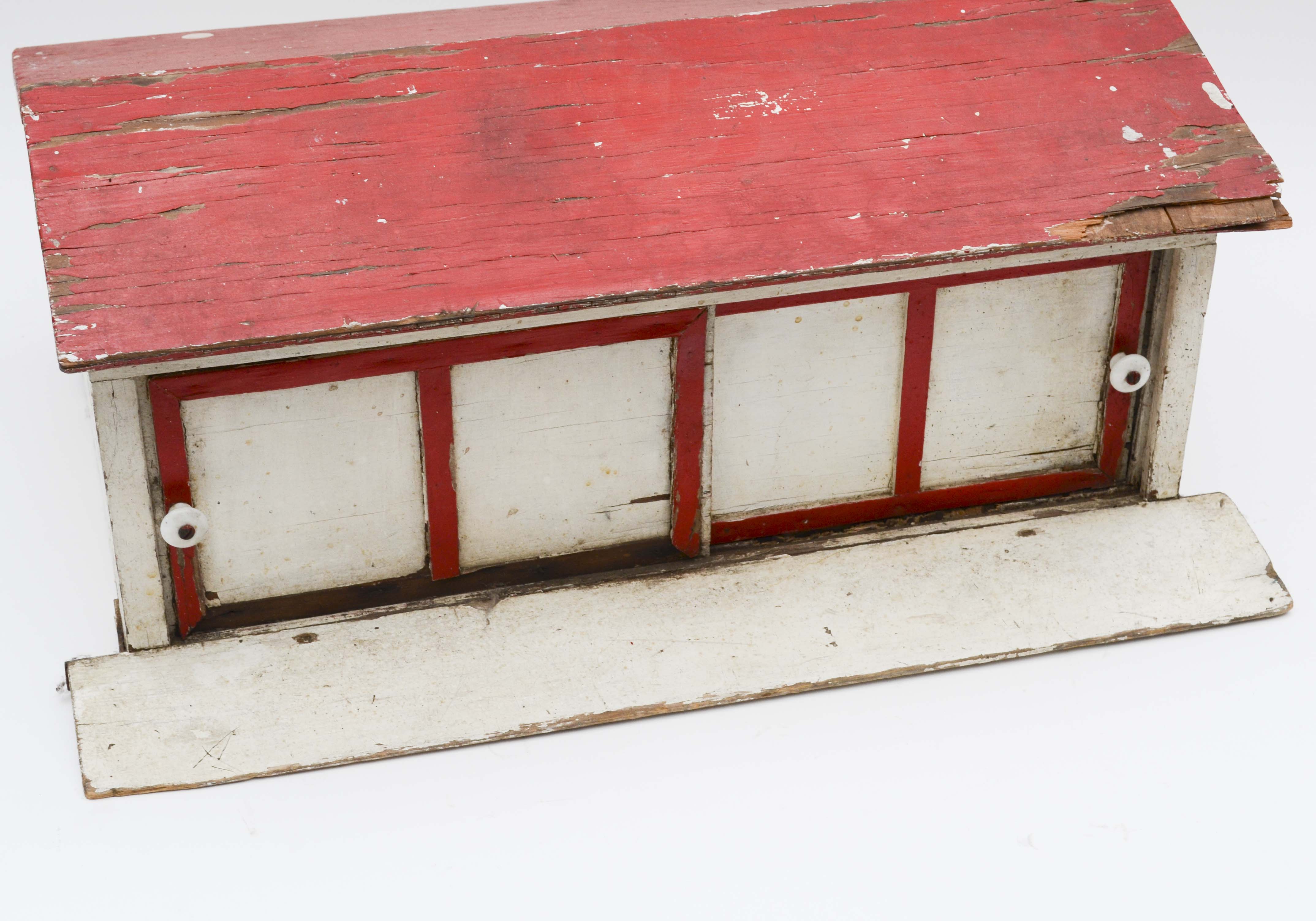Vintage Red and White Wood Barn Toy