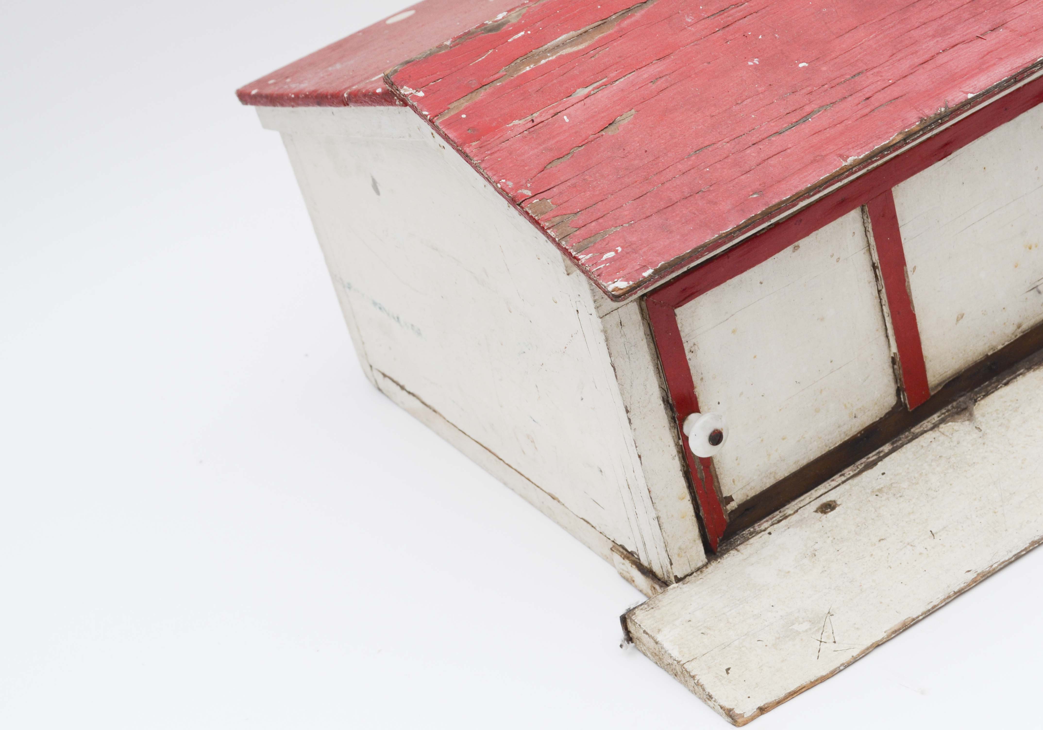Vintage Red and White Wood Barn Toy