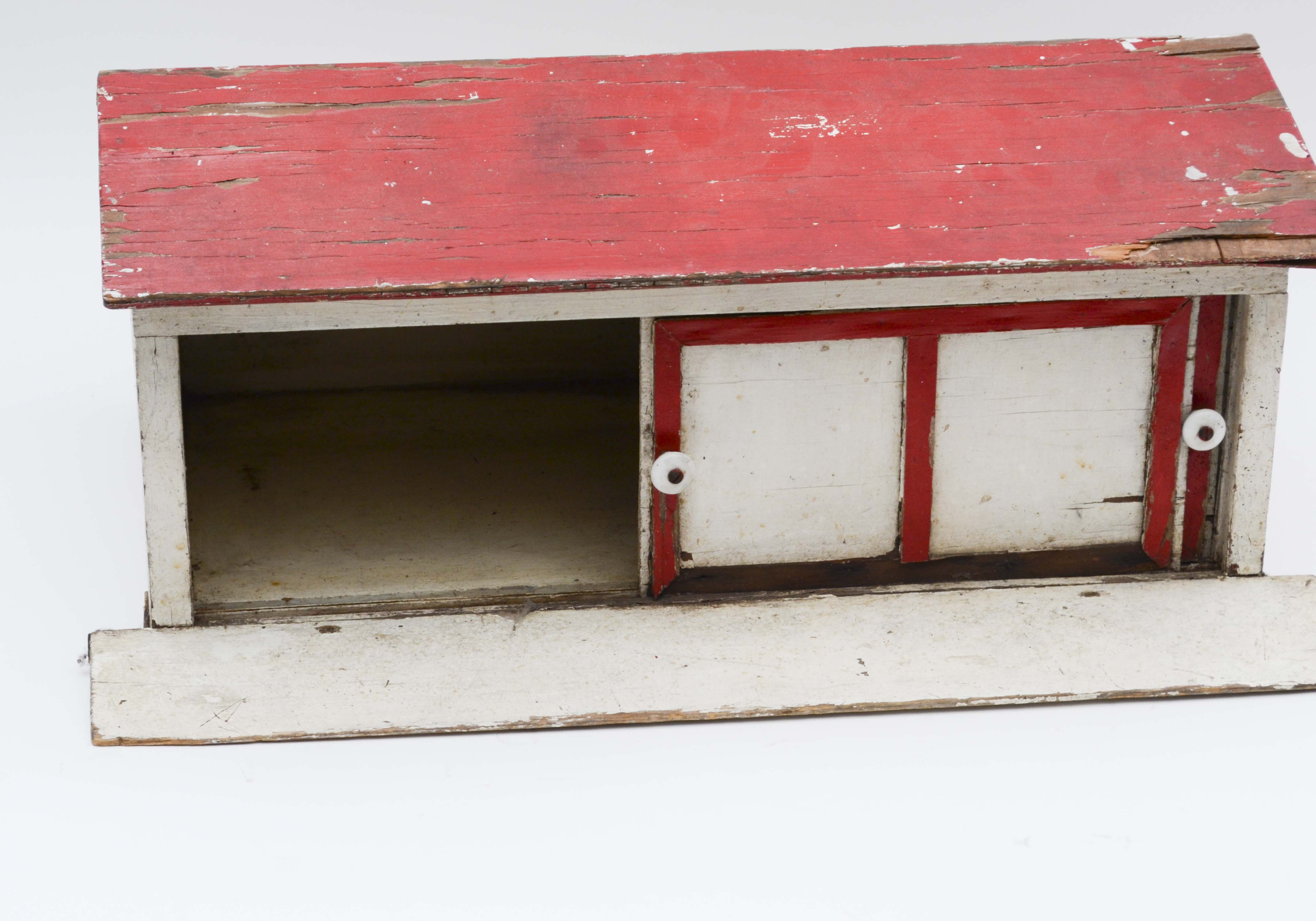 Vintage Red and White Wood Barn Toy