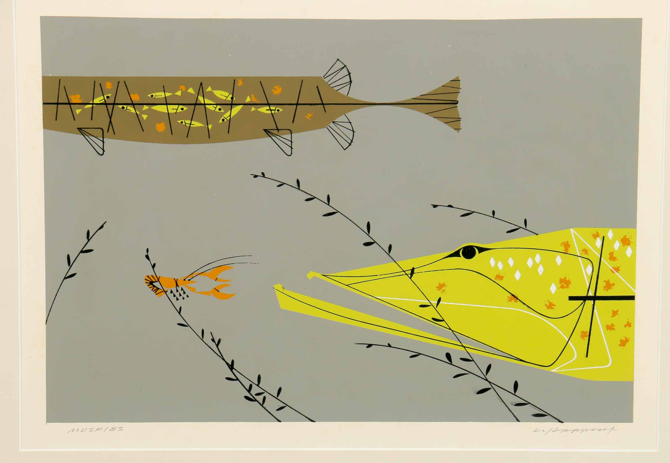 Signed Charley Harper Serigraph "Muskies"