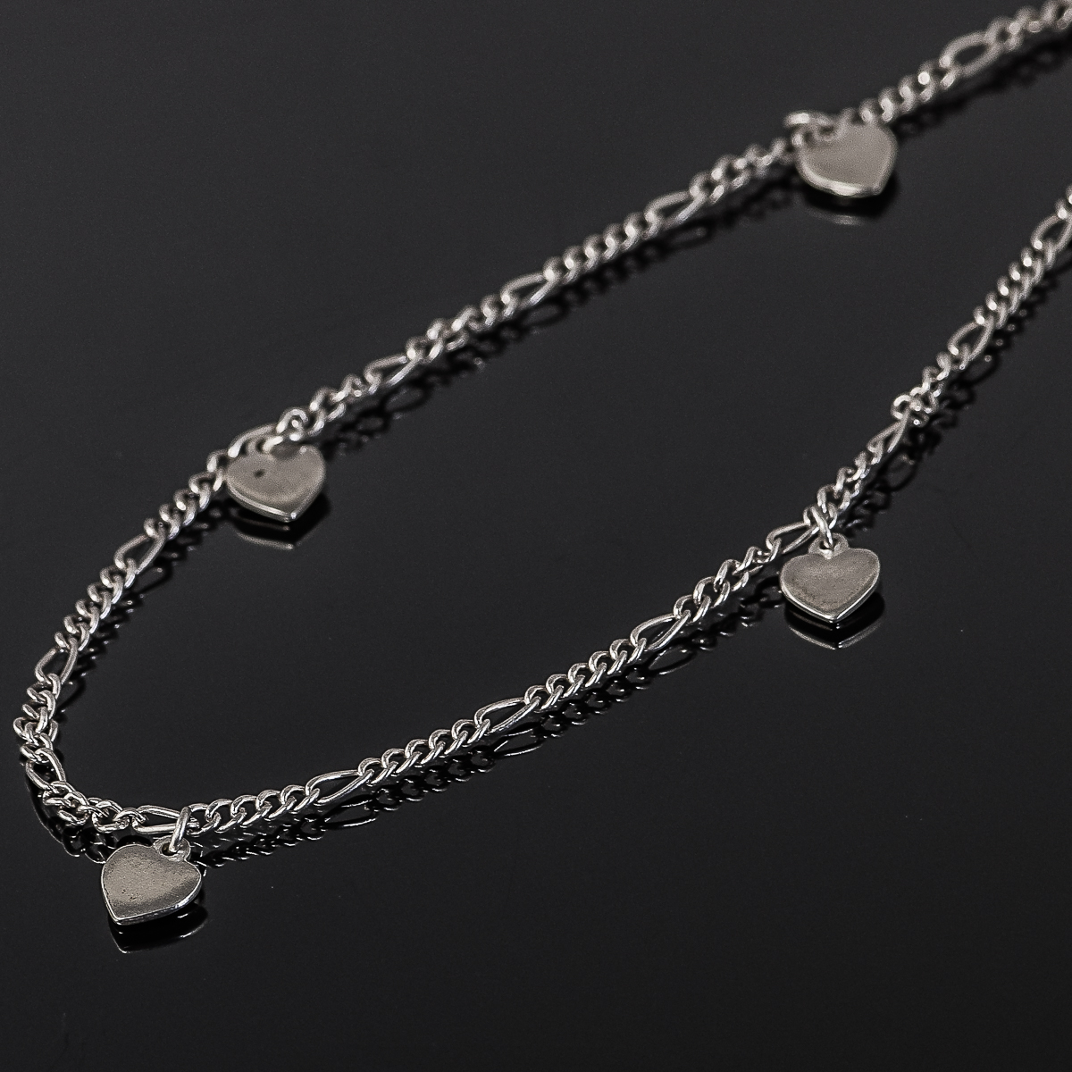 Sterling Silver Figaro Chain and Heart Charm Bracelet