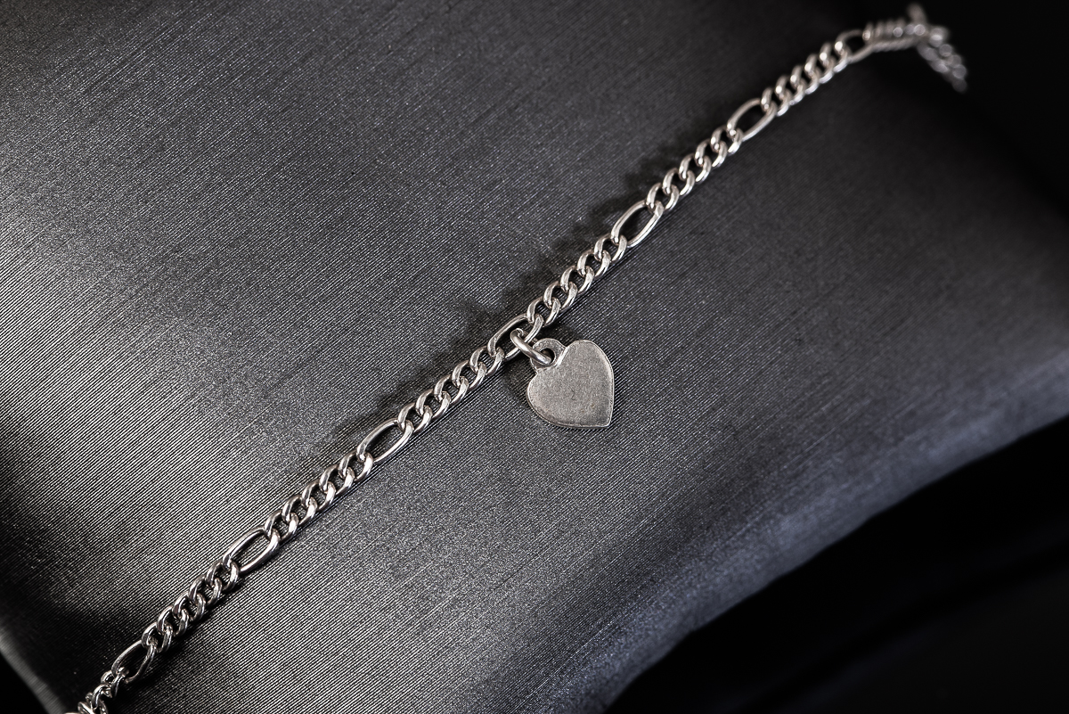 Sterling Silver Figaro Chain and Heart Charm Bracelet
