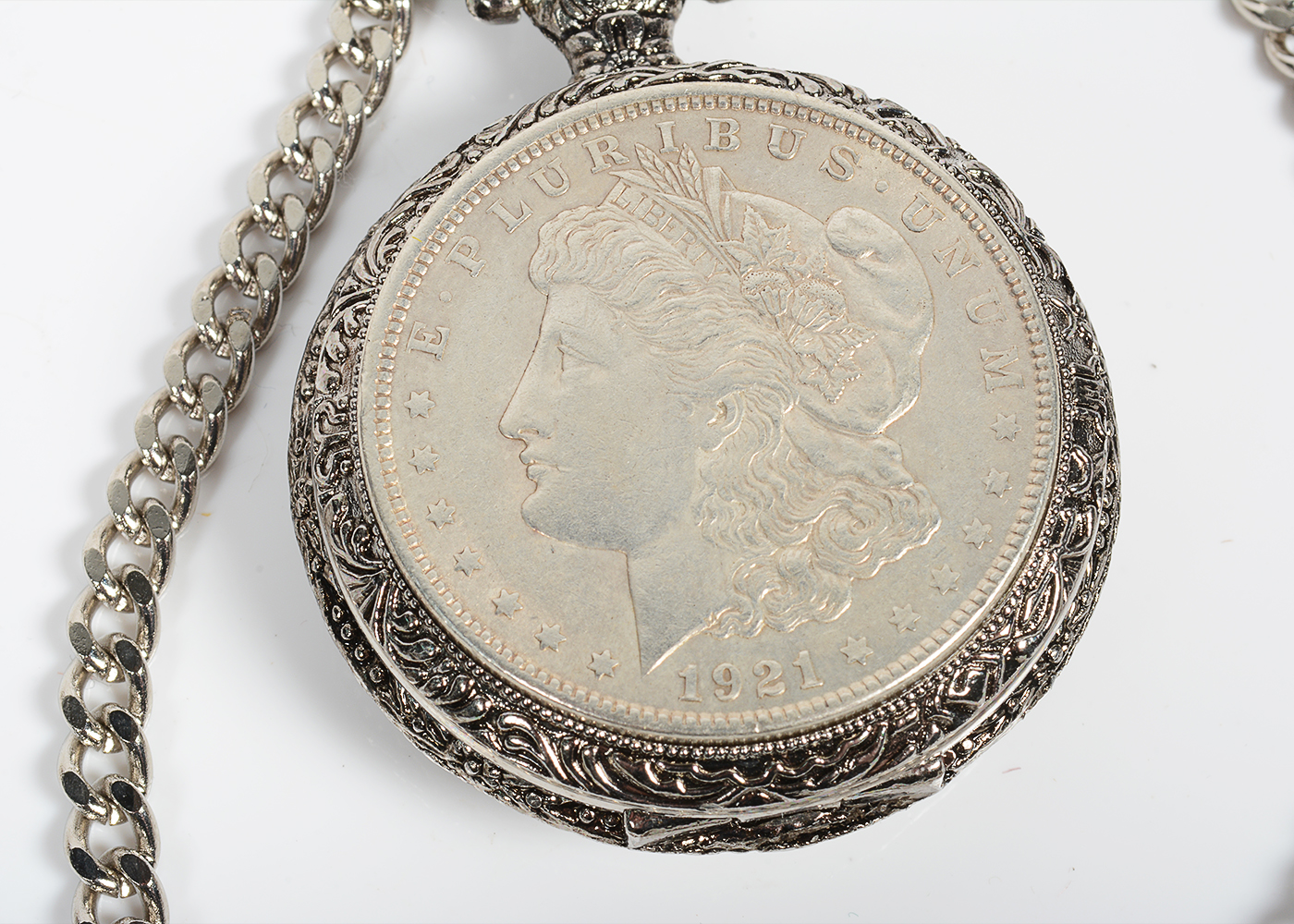 American Historic Society 1921 Morgan Silver Dollar Pocket Watch