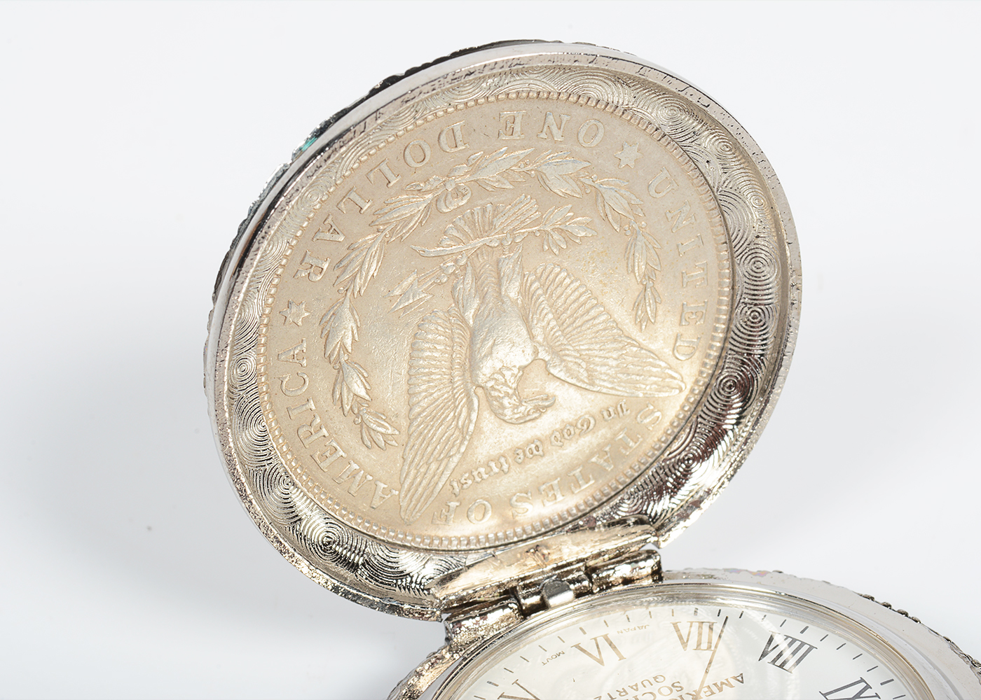 American Historic Society 1921 Morgan Silver Dollar Pocket Watch