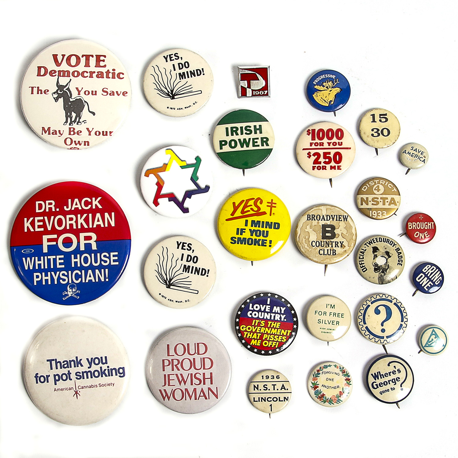 Collection of Humorous and Political Buttons