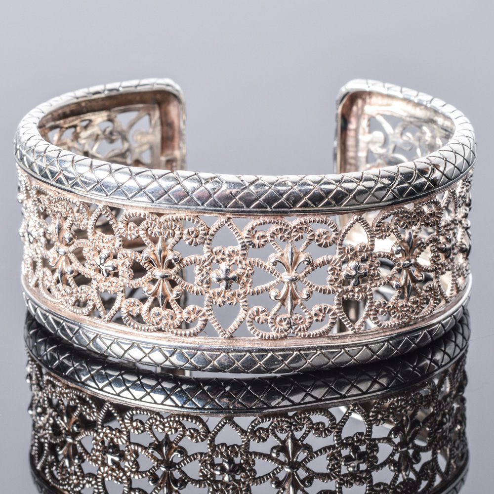 Sterling Silver Cuff Bracelet with Ornate Design