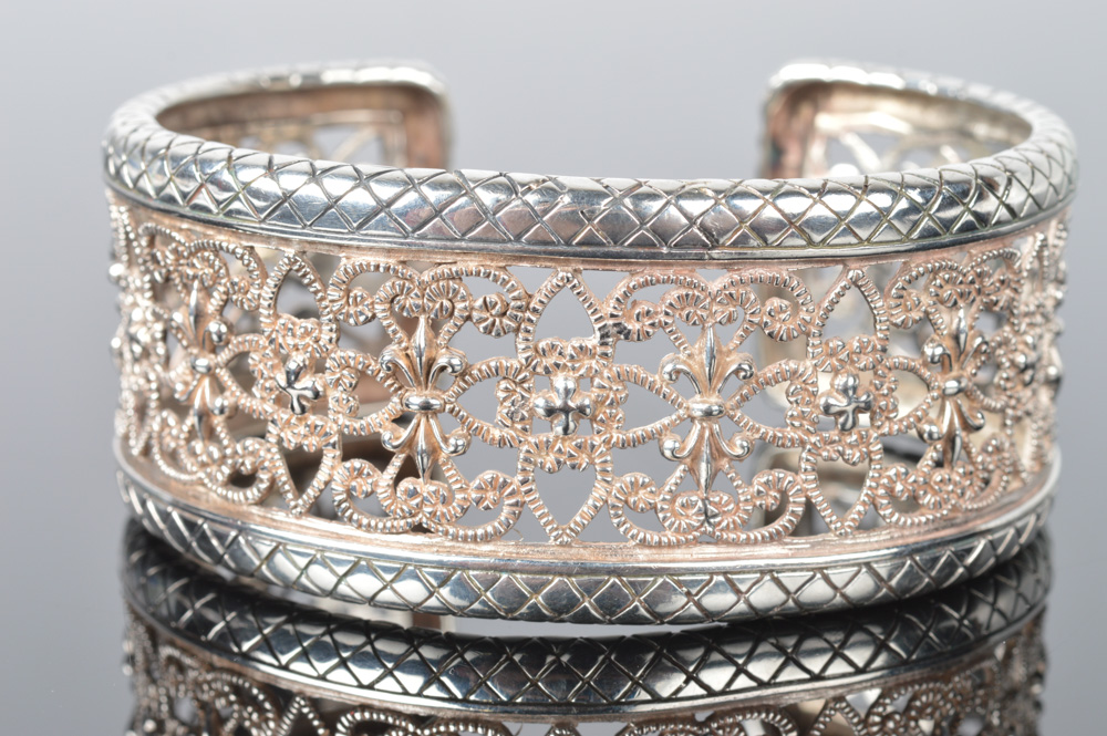 Sterling Silver Cuff Bracelet with Ornate Design
