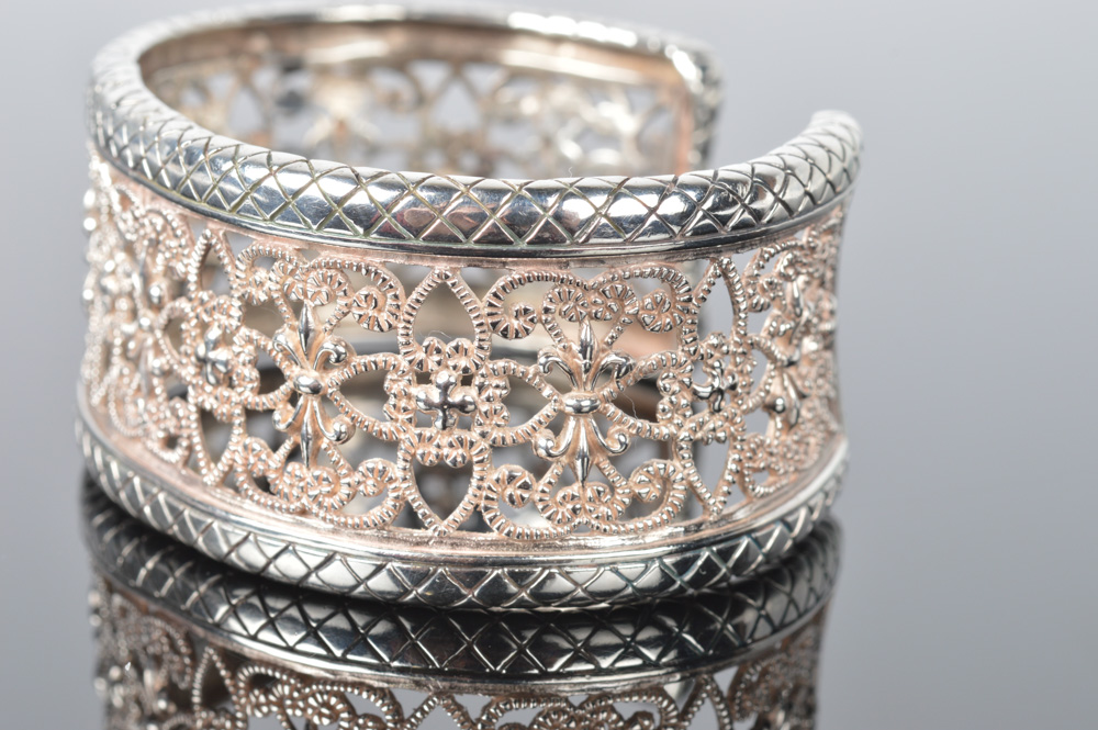 Sterling Silver Cuff Bracelet with Ornate Design