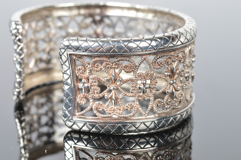 Sterling Silver Cuff Bracelet with Ornate Design