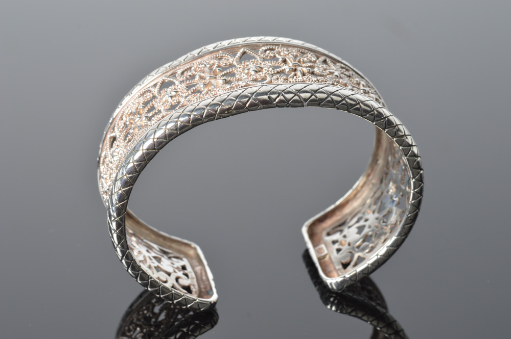 Sterling Silver Cuff Bracelet with Ornate Design
