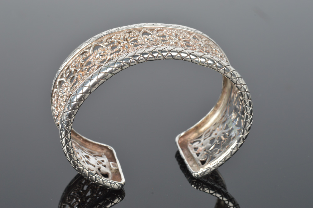 Sterling Silver Cuff Bracelet with Ornate Design