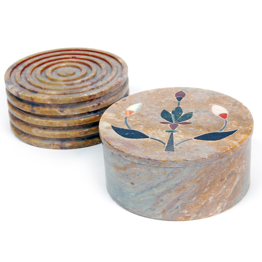 Pair of Indian Soapstone Trinket Boxes