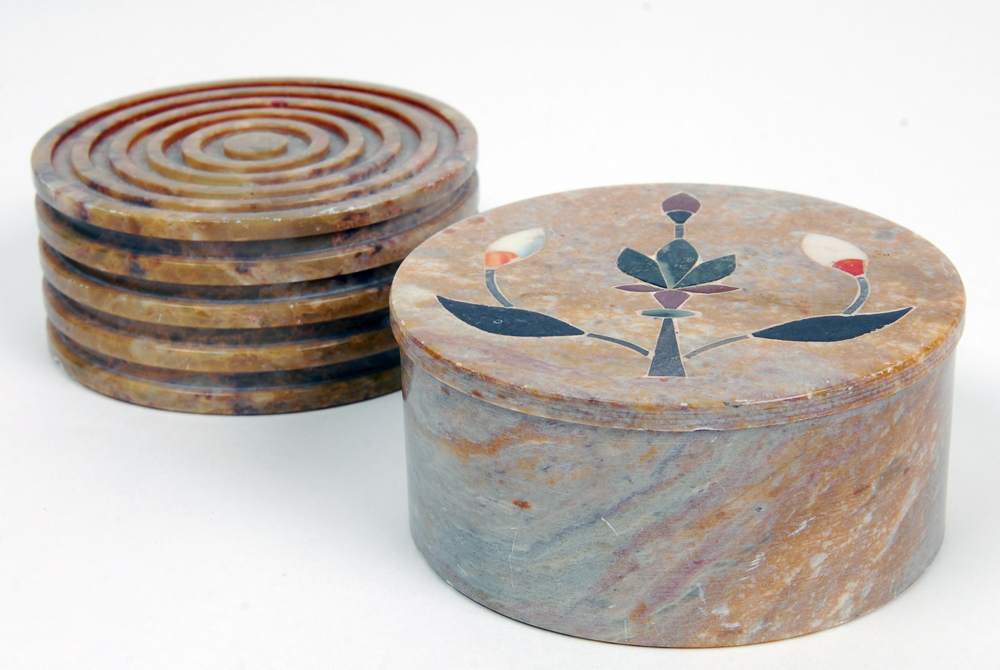 Pair of Indian Soapstone Trinket Boxes