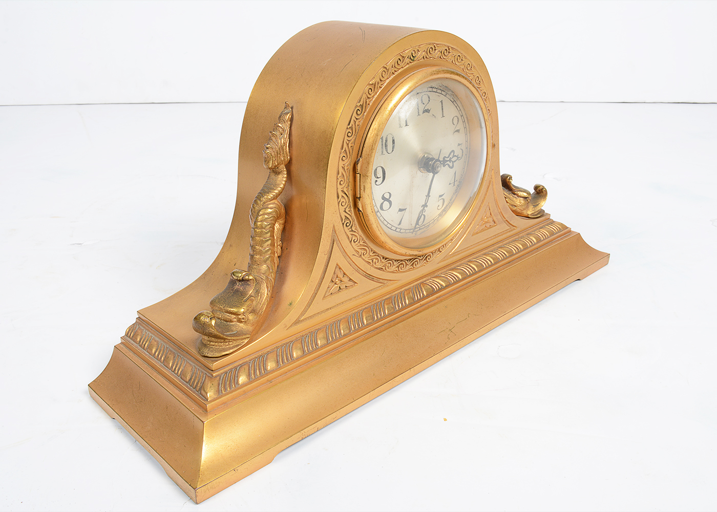 Cast Metal Gold Tone Mantel Clock