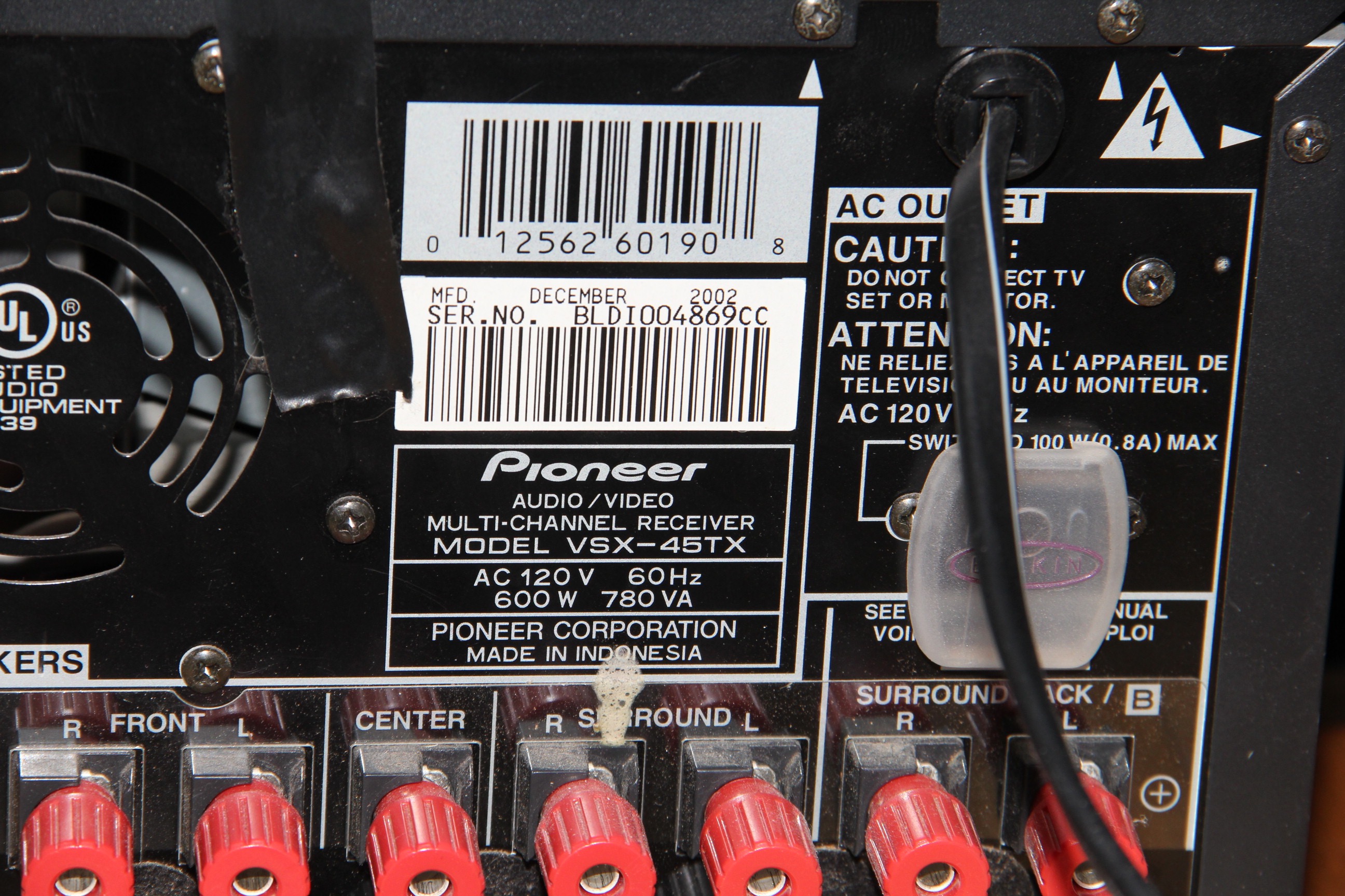 Pioneer Audio/Video Multi-Channel Receiver VSX-45TX