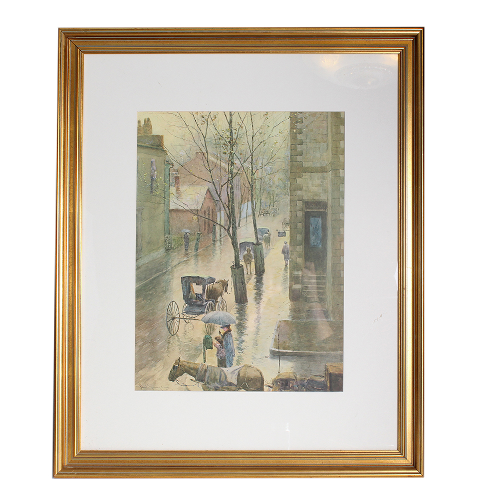Framed "A Rainy Day In Frankfort" Paul Sawyer Reprint