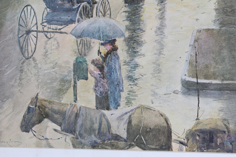 Framed "A Rainy Day In Frankfort" Paul Sawyer Reprint