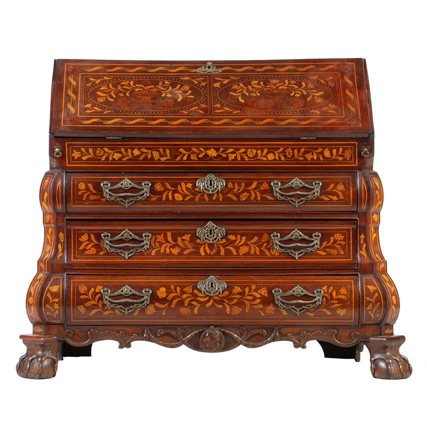 Late 19th Century Dutch Inlaid Marquetry Bombé Desk