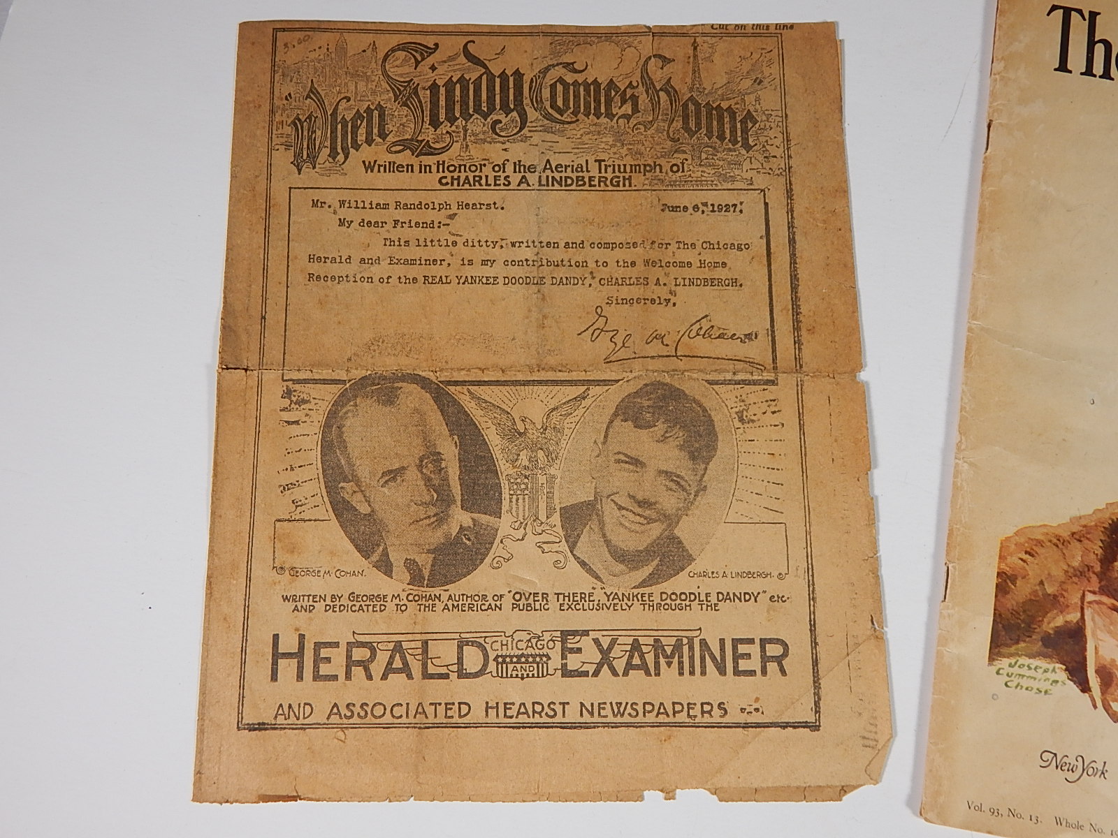 1927 _The Literary Digest_ and _When Lindy Comes Home_ Musical Score