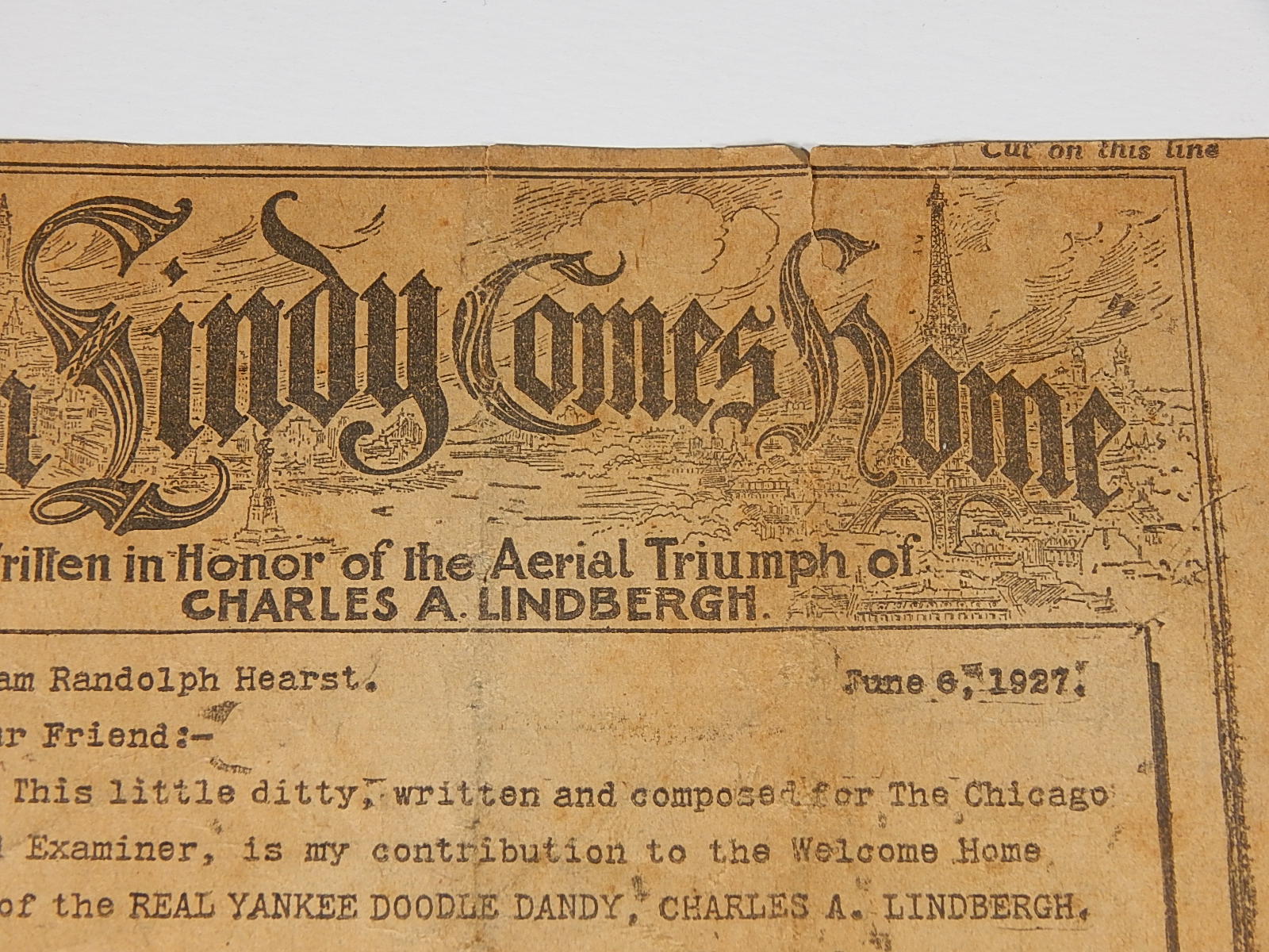 1927 _The Literary Digest_ and _When Lindy Comes Home_ Musical Score