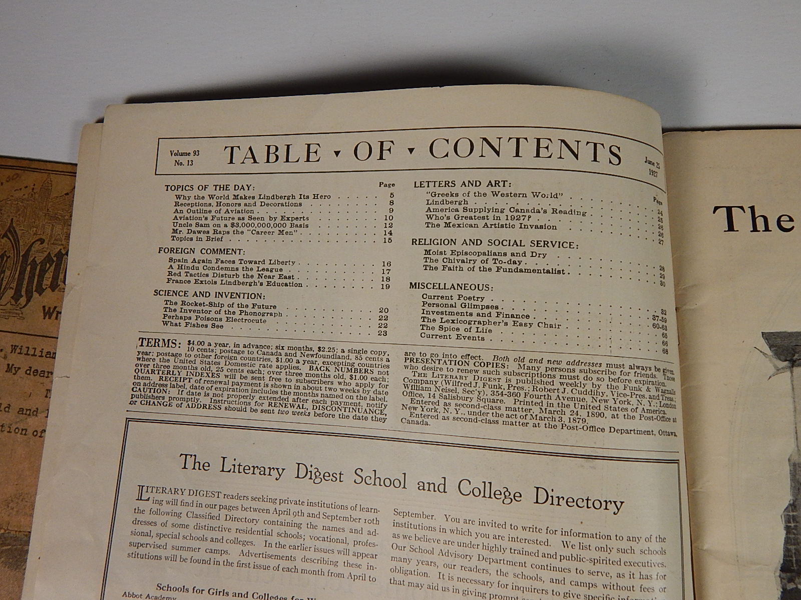1927 _The Literary Digest_ and _When Lindy Comes Home_ Musical Score
