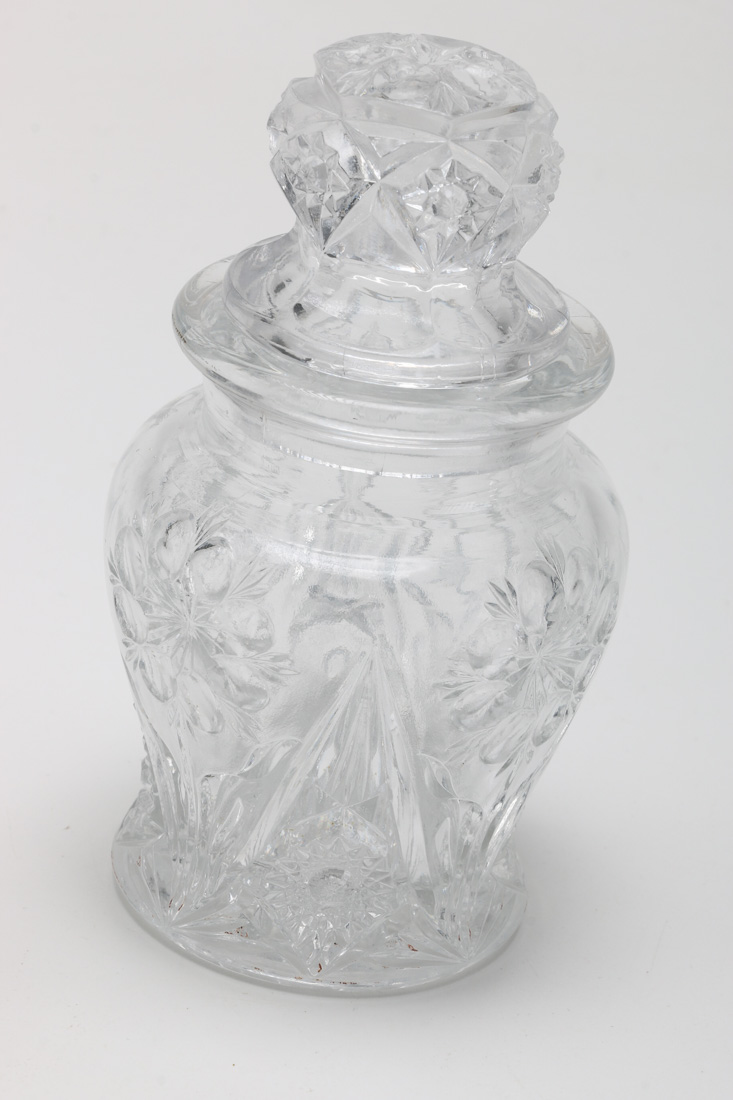 Pair of Vintage Cut Glass Goblets and Covered Jar