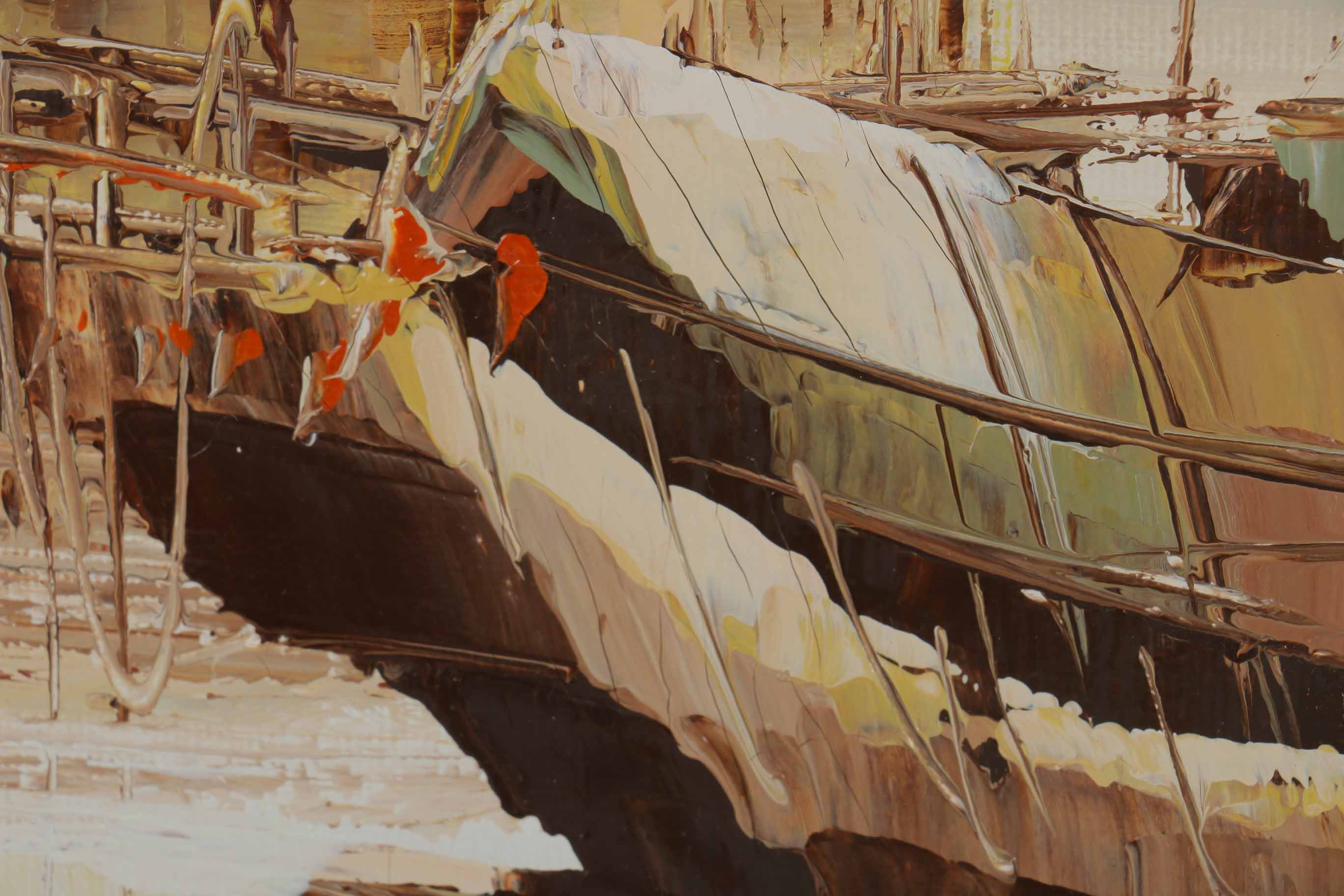 P. Wong Oil Painting on Canvas Triptych of Chinese Boats