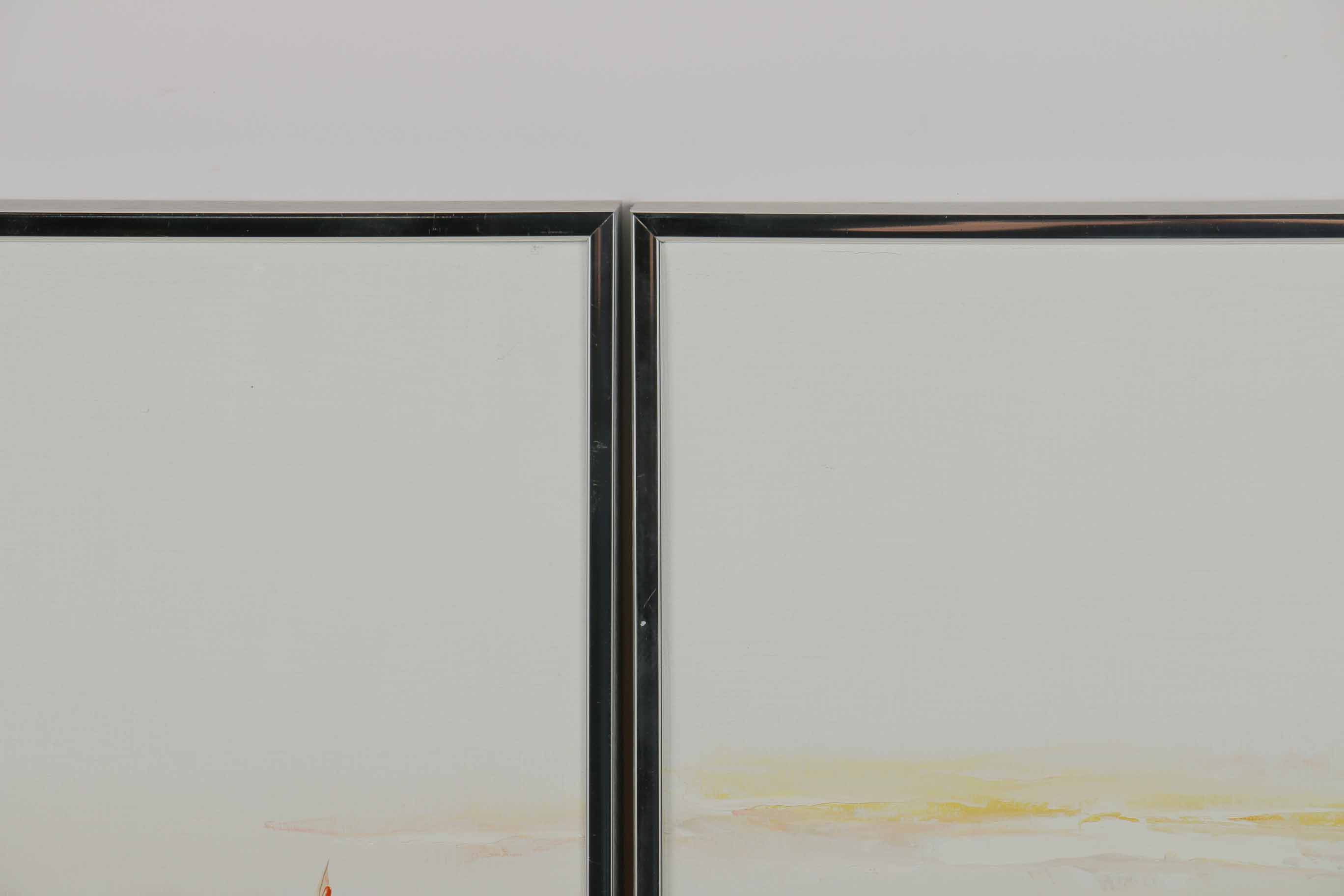 P. Wong Oil Painting on Canvas Triptych of Chinese Boats