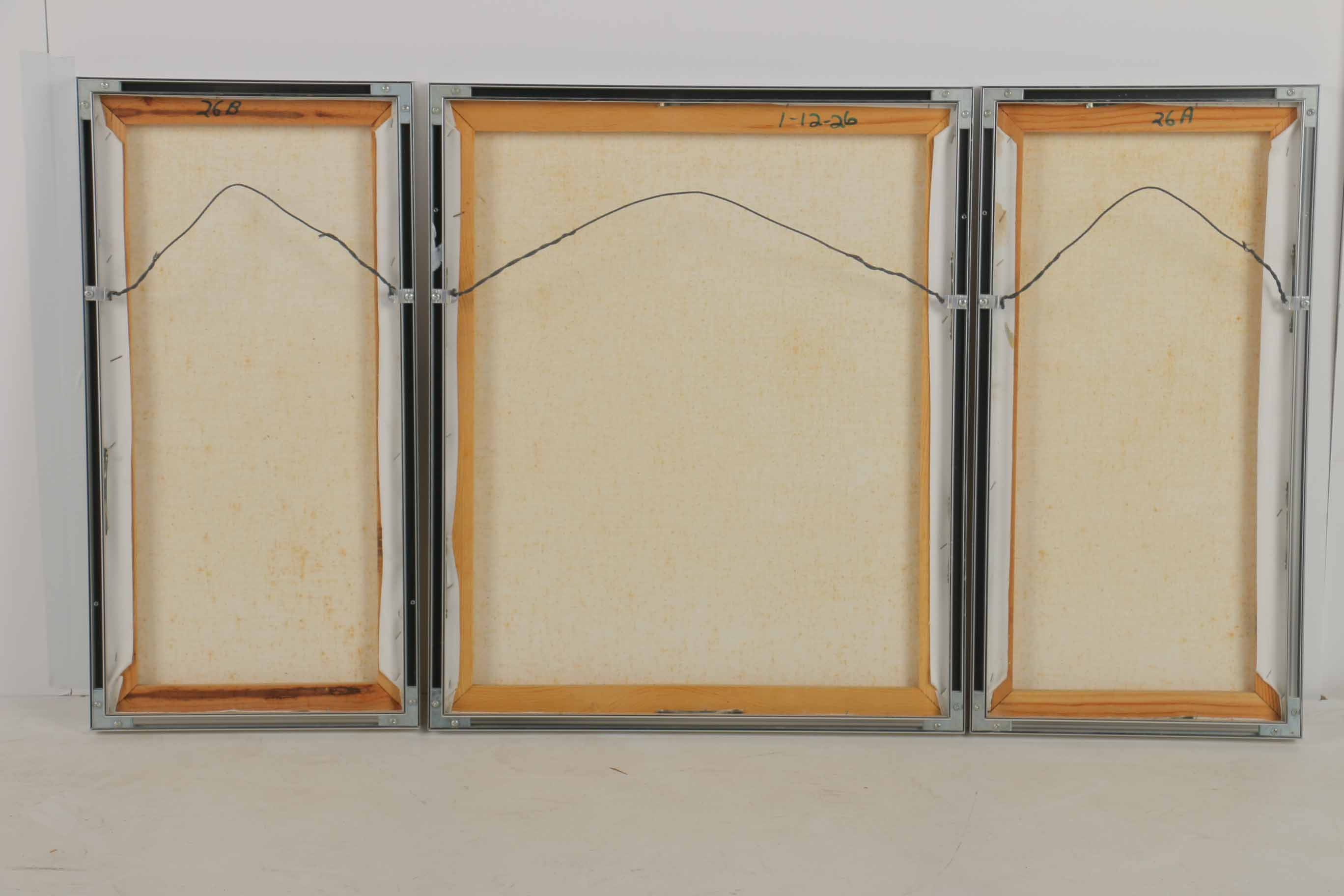 P. Wong Oil Painting on Canvas Triptych of Chinese Boats