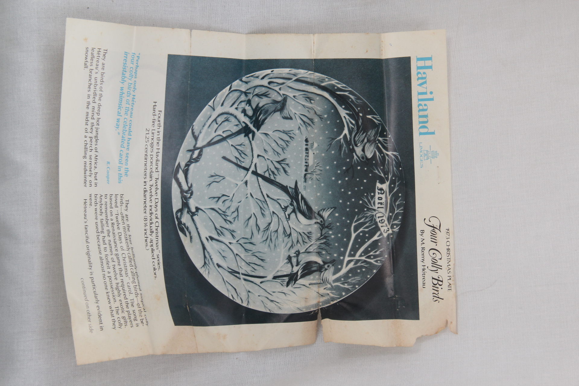 Haviland Limoges "Four Colly Birds"  Collectors Plate