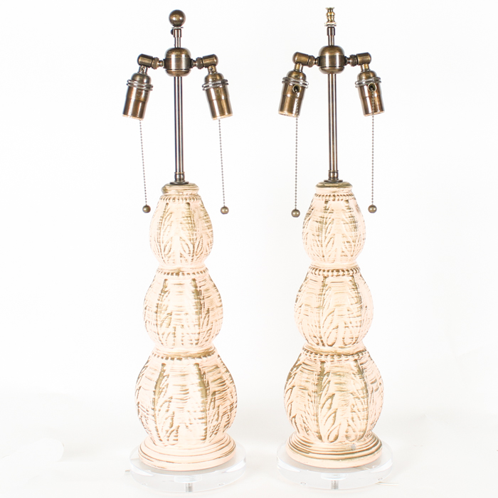 Pair of Vintage Wood and Acrylic Table Lamps