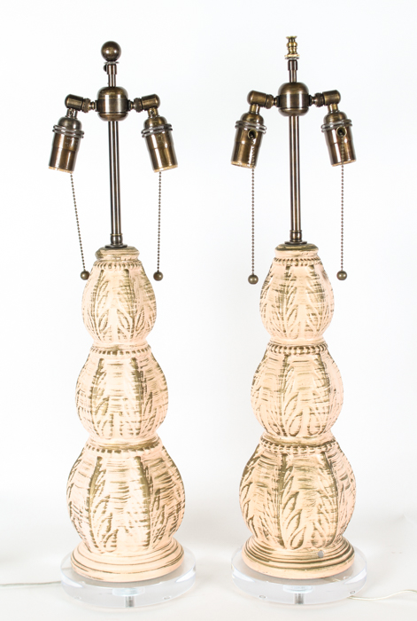 Pair of Vintage Wood and Acrylic Table Lamps