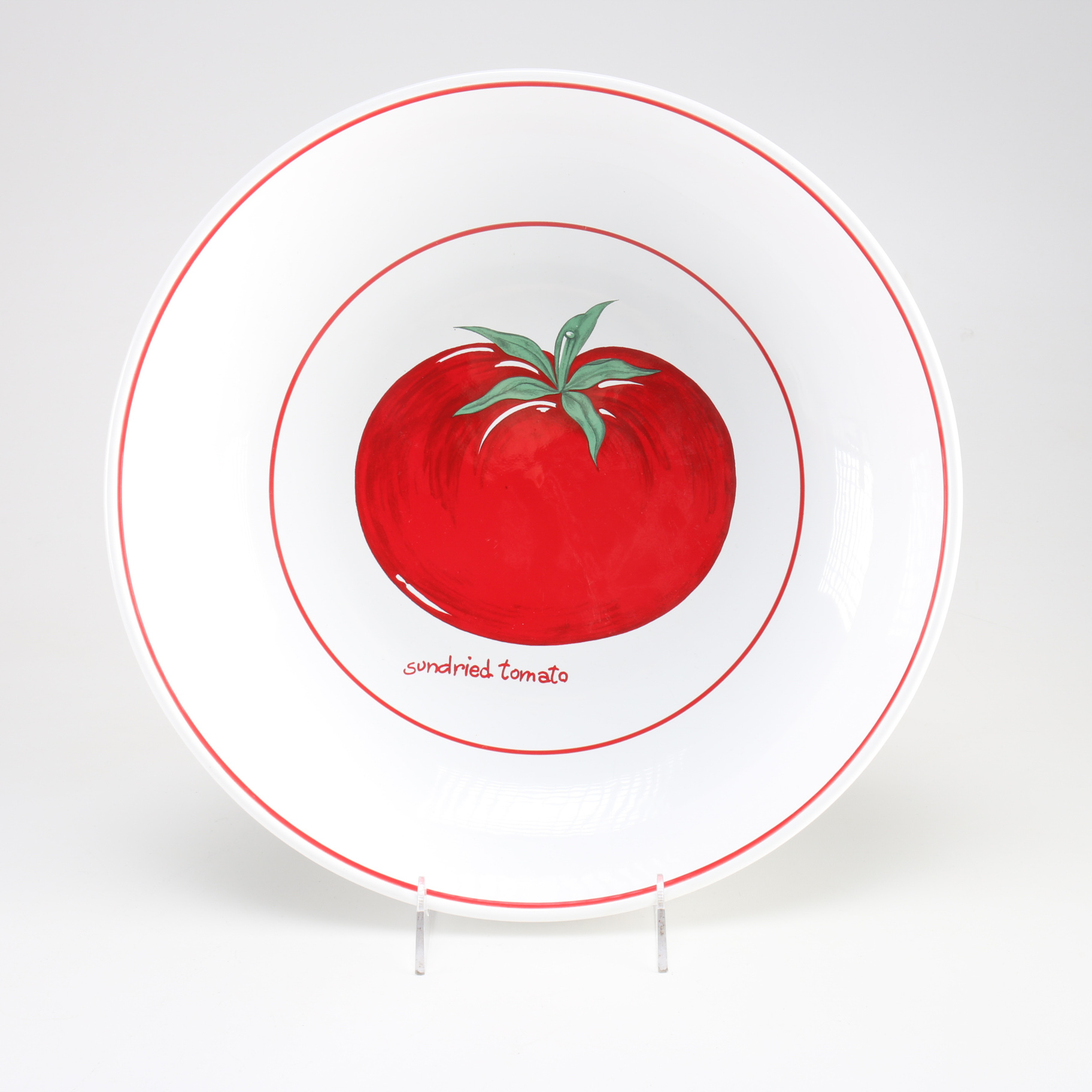 White and Red Tomato Theme Plate and Vintage Jars