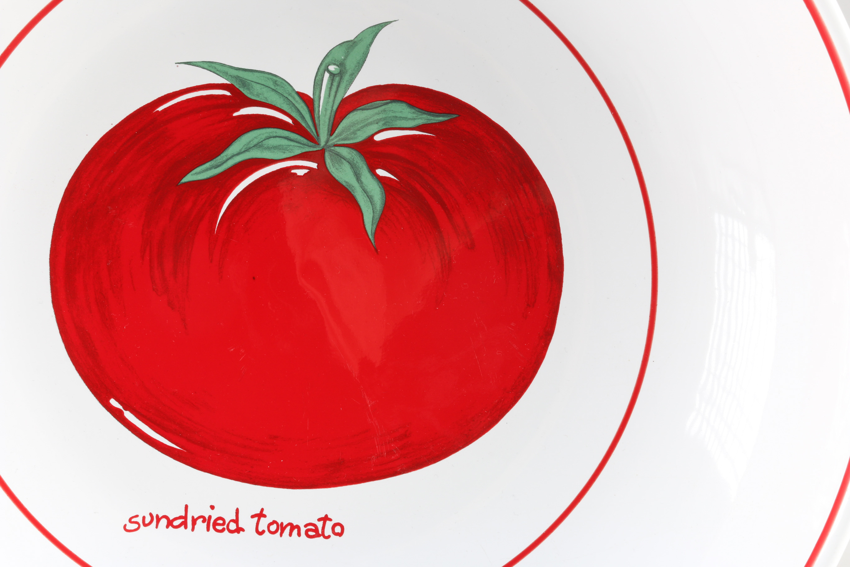 White and Red Tomato Theme Plate and Vintage Jars